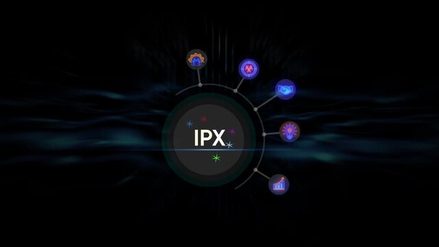 Digital IPX acronym with glowing abstract background and circular interface text word