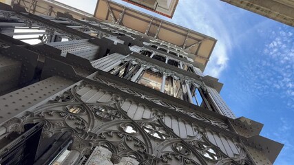 Santa Justa Lift, Lisbon, Portugal – iconic neo-Gothic iron elevator connecting Baixa and Chiado, historic architecture landmark at sunset with fine art perspective and urban atmosphere