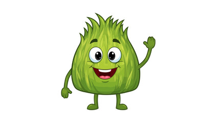 Fototapeta premium A cartoon green character with a spiky head big eyes and a wide smile waves