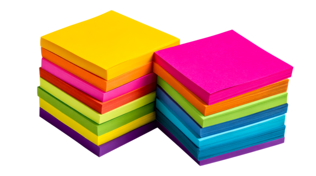 Stack of colorful square paper note sheets for reminders