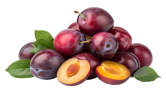 pile of fresh plums isolated on white or transparent png