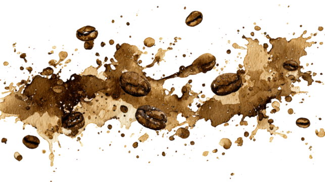 Brown Coffee Bean Splash With Liquid Drops