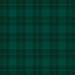 Seamless deep green tartan check pattern with yellow dotted grid lines for a classic look