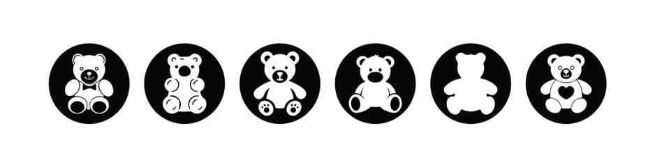 Minimalist Bear Icon Set, Cute Teddy Bear Vector Logo Collection, vector illustration eps 10.