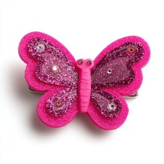 Fototapeta premium Bright Pink Glitter Butterfly Clip Accessory Ideal for Children, Hair Styling, Dress Up, and Costume Parties, Fun and Playful Design for Girls’ Fashion