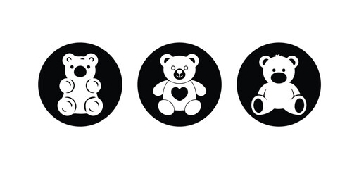 Modern Teddy Bear Icons Pack, Flat Monochrome Animal Logo Symbols, vector illustration eps 10.

