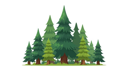 Obraz premium A group of stylized pine trees in various shades of green standing on a grassy surface