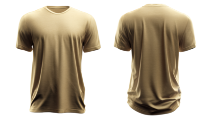 Tan T-shirt front and back view on white