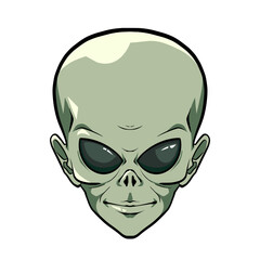 Alien Head Vector Illustration with Big Black Eyes, gaming logos, digital art, and space-themed projects.