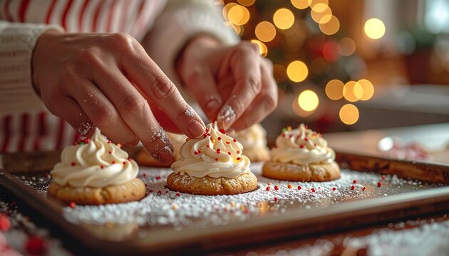 Festive Baking Decorating Christmas Cookies with Sprinkles