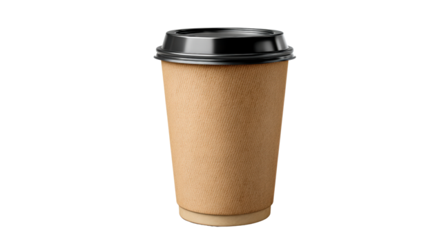 To go coffee cup with textured paper sleeve and black lid