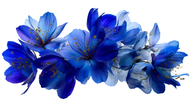 Cluster of Deep Blue and Light Blue Flowers with Yellow Stamens