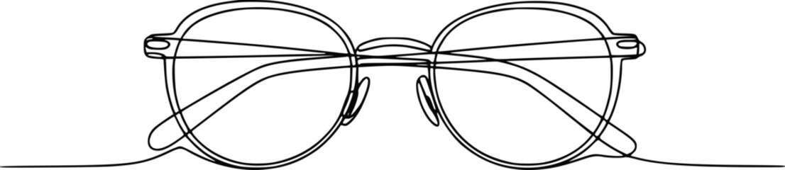 One line art drawing of round spectacles eyewear. minimalist design.