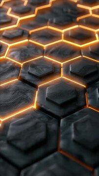 A futuristic honeycomb structure illuminated by orange light and glare effect.