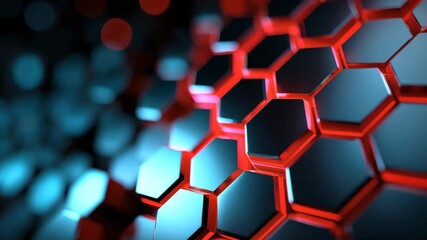 Digital hexagon abstract background featuring a blend of red and blue hues creating a modern geometric design ideal for technology themes and digital art - Powered by Adobe