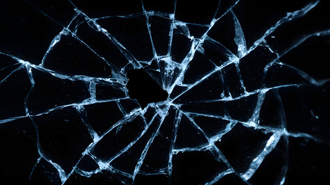 Detailed texture of cracked glass on black background - Powered by Adobe
