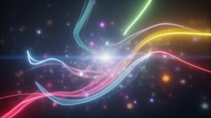 Colorful light waves dancing through a starry void, forming a futuristic abstract illustration of data streams, energy flow, and technological advancement