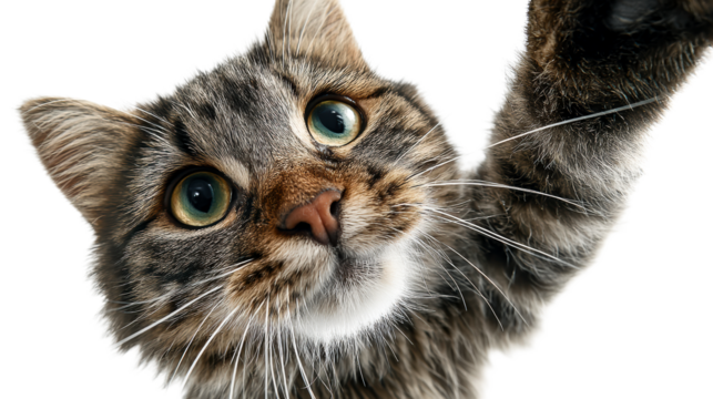 Tabby cat with wide green eyes takes a selfie - Powered by Adobe