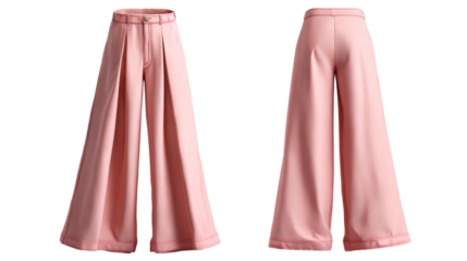 Wide leg pink textured pleat front pants with button closure