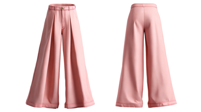 Wide leg pink textured pleat front pants with button closure