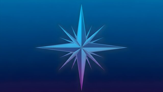 Stylized blue and purple compass star with sharp radiant points, centered on a gradient background, symbolizing navigation, cosmic guidance, brilliance, and futuristic digital inspiration and clarity.