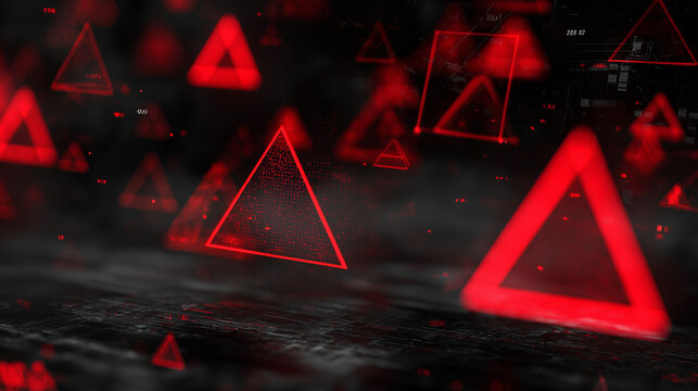 Abstract red geometric shapes and numbers floating in a dark space.
