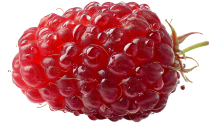 Ripe red raspberry covered in clear water droplets