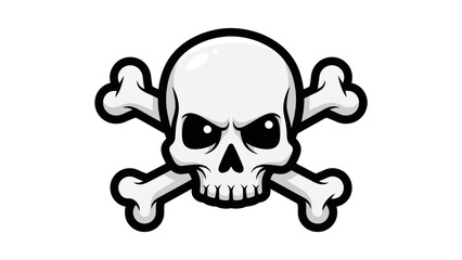 Cartoon skull and crossbones with black outline