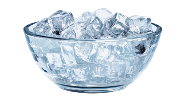 Glass bowl filled with crushed ice cubes