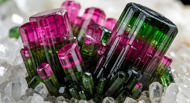 Vibrant Bi-Color Tourmaline Crystal Cluster - Gemstone Beauty.