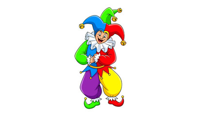 Naklejka premium Colorful jester with bells on cap and shoes