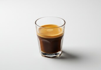 Fresh Black Coffee in Clear Glass on White Surface