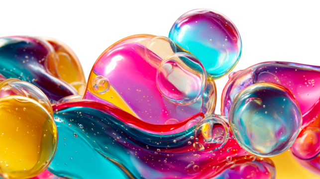 Viscous liquid blobs with air bubbles and reflections
