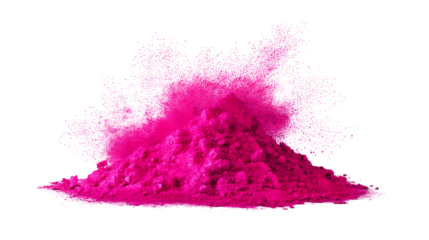 Explosion of vibrant pink powder on white background