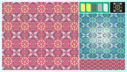 Vibrant Floral Geometric Seamless Pattern Collection - Boho Mandalas & Flowers