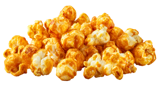 Caramel Popcorn Piled High on White Background