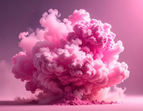 A vibrant burst of pink smoke against a gradient background - Powered by Adobe