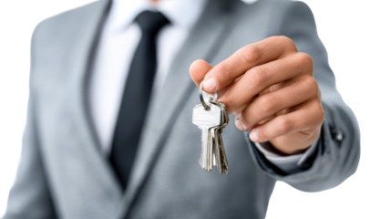 Hand holding bunch of keys, business professional offering access