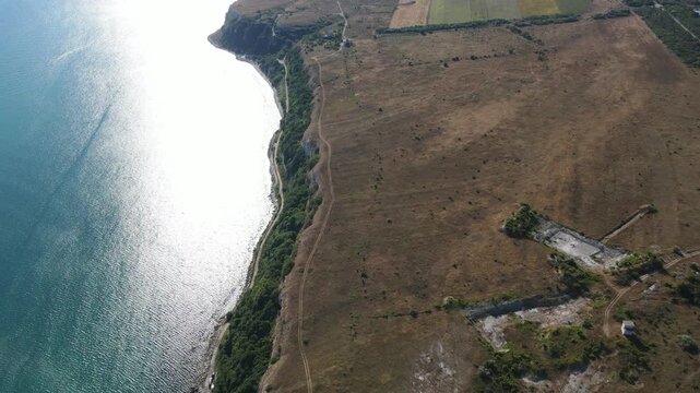 Aerial view of Black sea coast near Kaliakra cape, Dobrich Region, Bulgaria