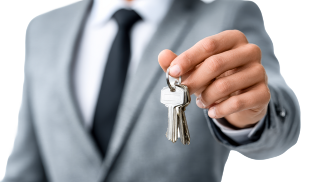 Hand holding bunch of keys, business professional offering access