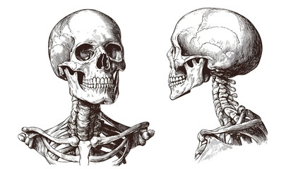 Realistic bone structure drawing isolated on transparent background