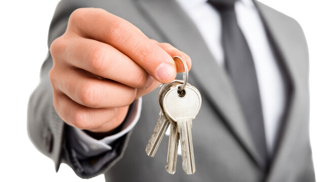 Man in suit holding set of metal keys - Powered by Adobe