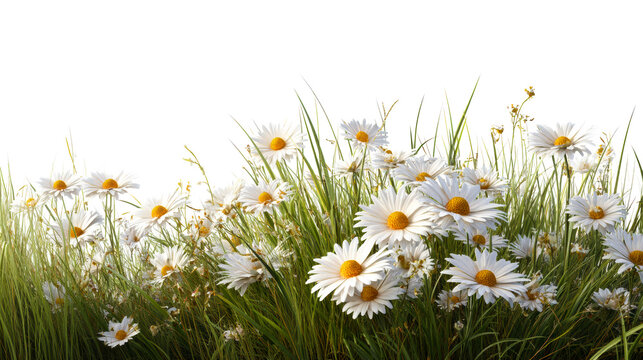Field of white daisies with tall green grass