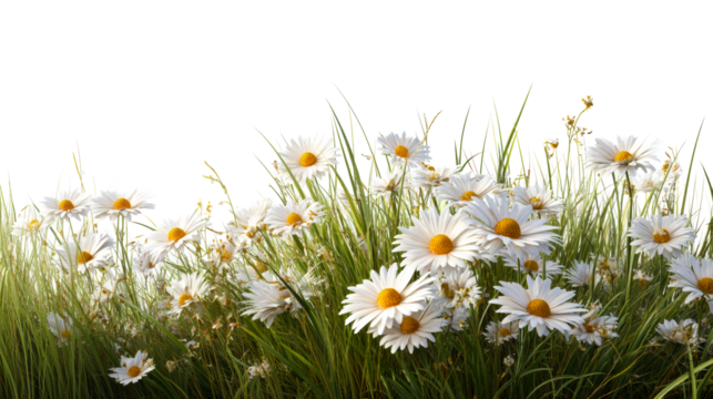 Field of white daisies with tall green grass - Powered by Adobe