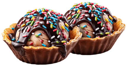 Two chocolate ice cream bowls with sprinkles