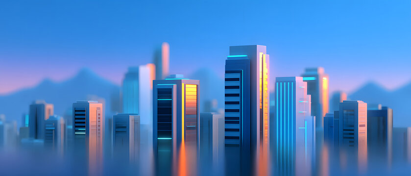 Futuristic skyline of modern city buildings at night view