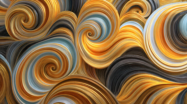 Abstract golden ribbon swirl pattern wallpaper, glossy metallic finish and triadic palette harmony - Powered by Adobe