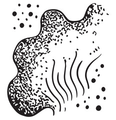 Abstract Black and White Hand-Drawn Vector Illustration with Organic Shapes, Dots, and Wavy Lines, Ideal for Backgrounds, Textures, Prints, and Modern Designs