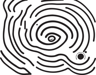 Abstract Wavy Lines and Circles with Eye and Planet Vector Illustration in Black and White for Backgrounds, Posters, and Designs