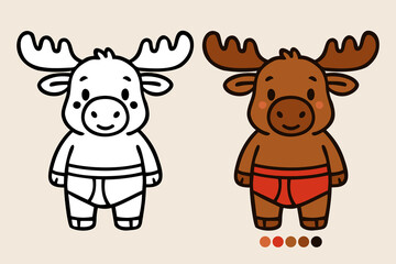 Cute moose wearing underpants. Vector coloring